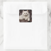 Weiße Katze Quadratischer Aufkleber (Tasche)