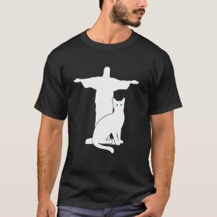 Weiße Katze Reise Silhouette Christus der Erlöser T-Shirt
