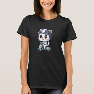 Weiße Katze Roller Haustier Lustiges Motorrad T-Shirt