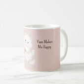 Weiße Katze Rosa Garn Kaffeetasse (VorderseiteRechts)