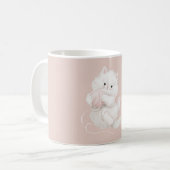 Weiße Katze Rosa Garn Kaffeetasse (Vorderseite Links)