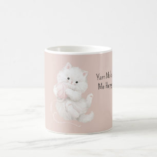 Weiße Katze Rosa Garn Kaffeetasse