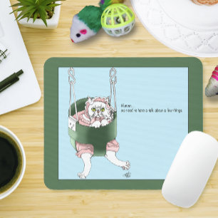 Weiße Katze Rosa Kleid Funny Swing Mousepad