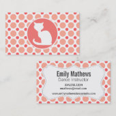 Weiße Katze; Rosa u. korallenrote Tupfen Visitenkarte (Vorne/Hinten)