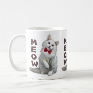 Weiße Katze Rote Fliege Miaut Klassischer Becher Kaffeetasse