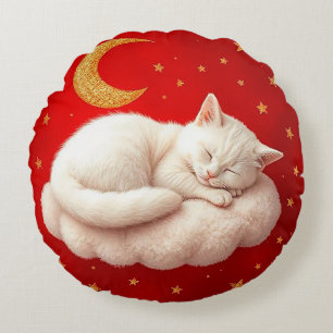 Weiße Katze Rundes Kissen