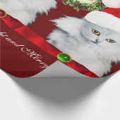 WEISSE KATZE, SANTA CLAUS HAT UND CHRISTMAS KROWN GESCHENKPAPIER (Ecke)