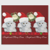 WEISSE KATZE, SANTA CLAUS HAT UND CHRISTMAS KROWN GESCHENKPAPIER (Flach)