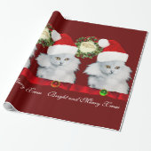 WEISSE KATZE, SANTA CLAUS HAT UND CHRISTMAS KROWN GESCHENKPAPIER (Ungerollt)
