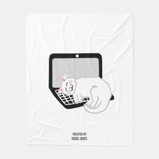 Weiße Katze Schlafen auf dem Laptop Mittelfläschch Fleecedecke (Vorderseite)