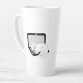 Weiße Katze Schlafen auf Laptop Große Latte Tasse (Linke Ecke)