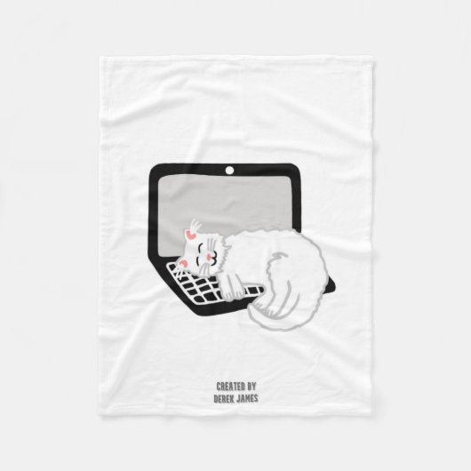 Weiße Katze Schlafen auf Laptop Kleines Fleece-Dec Fleecedecke (Vorderseite)