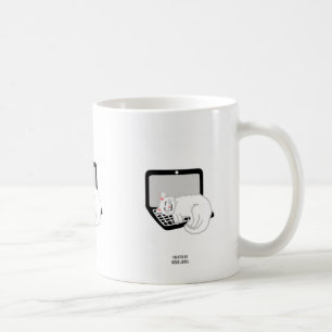 Weiße Katze schläft auf Laptop-Kaffeetasse Kaffeetasse