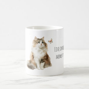 Weiße Katze Schmetterling Lebe im Moment Kaffeetasse