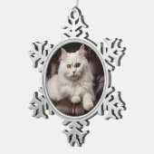 Weiße Katze Schneeflocken Zinn-Ornament (Rechts)