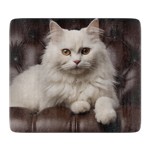 Weiße Katze Schneidebrett
