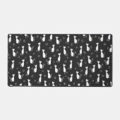 Weiße Katze Silhouette Muster auf Schwarz Schreibtischunterlage (Vorderseite)