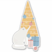 Weiße Katze spielt mit Ziern Weihnachtsbaum Aufkleber (Vorderseite)