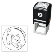 Weiße Katze Stretching Benutzerdefinierter Text Permastempel (Beispiel)