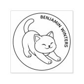 Weiße Katze Stretching Benutzerdefinierter Text Permastempel (Design)
