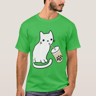 Weiße Katze trinkt Boba Milkea Junge T-Shirt