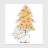 Weiße Katze umhüllt in rote Weihnachtsbaumleuchten Aufkleber (Blatt)