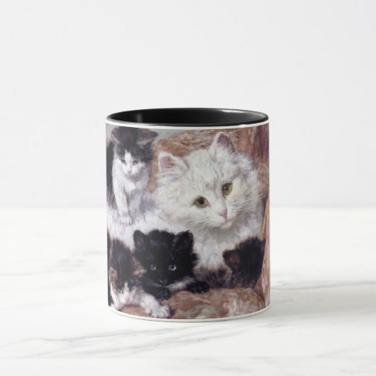 Weiße Katze und ihre Kätzchen von Henriette Ronner Tasse (Zentrum)