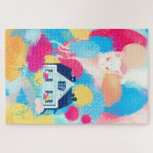 Weiße Katze und Landhaus Puzzle (Horizontal)