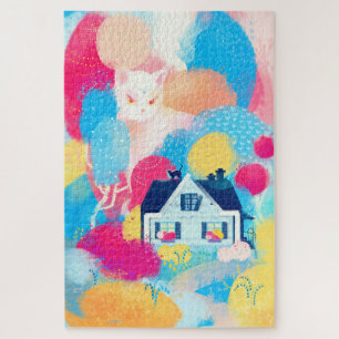 Weiße Katze und Landhaus Puzzle