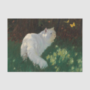 Weiße Katze und Schmetterlinge von Arthur Heyer Seidenpapier