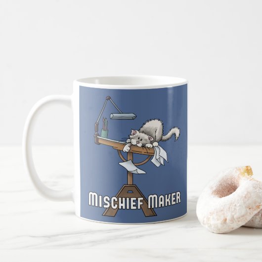 Weiße Katze Unruhestifter Kaffeetasse (Mit Donut)
