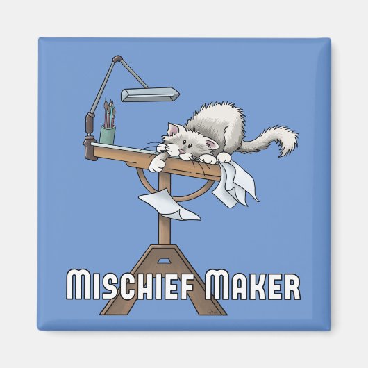 Weiße Katze Unruhestifter Magnet (Vorne)