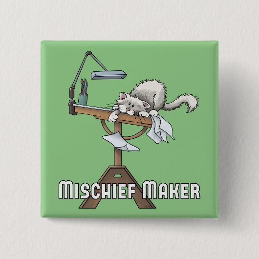 Weiße Katze Unruhestifterin Knopf Button (Vorderseite)
