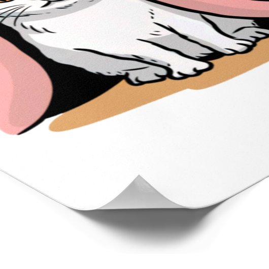 Weiße Katze unter rosa Deckenaufkleber Poster (Ecke)