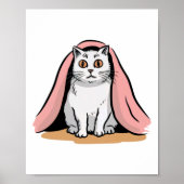 Weiße Katze unter rosa Deckenaufkleber Poster (Vorne)