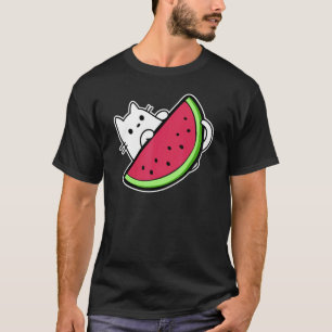 Weiße Katze unter süßer Wassermelone Scheibe T-Shirt