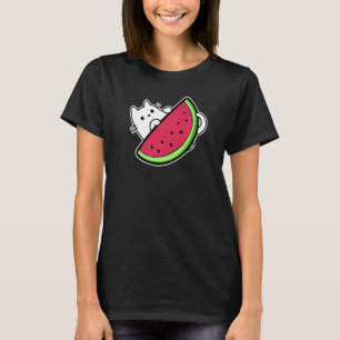Weiße Katze unter süßer Wassermelonscheibe T-Shirt