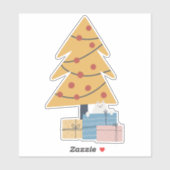 Weiße Katze unter Weihnachtsbaum präsentiert Gesch Aufkleber (Blatt)