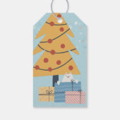 Weiße Katze unter Weihnachtsbaum präsentiert Gesch Geschenkanhänger (Rückseite)
