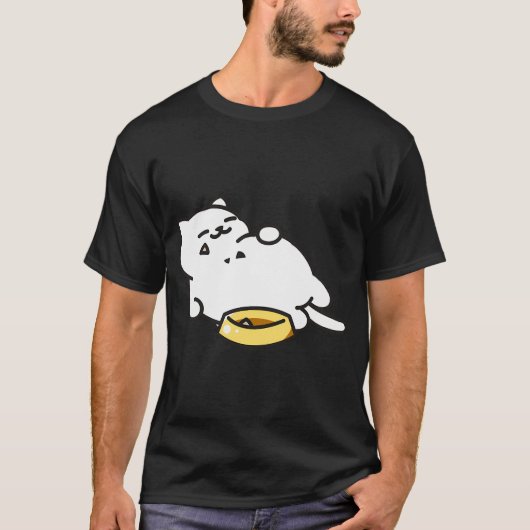 Weiße Katze voller Futter T-Shirt (Vorderseite)