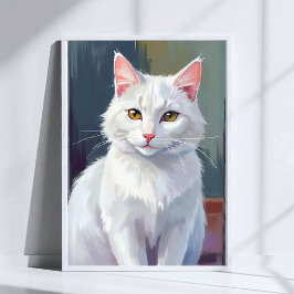 Weiße Katze | Wasserfarben-Katze Haustiermalerei Poster