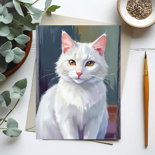 Weiße Katze   Wasserfarben-Katzen-Haustiermalerei Postkarte