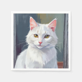 Weiße Katze | Wasserfarben-Katzen-Haustiermalerei Serviette