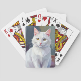 Weiße Katze | Wasserfarben-Katzen-Haustiermalerei Spielkarten