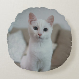 Weiße Katze Zazzle_Growshop. Rundes Kissen
