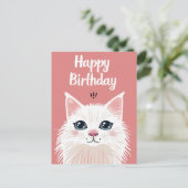 Weiße Katze zum Geburtstag Postkarte (Stehend Vorderseite)