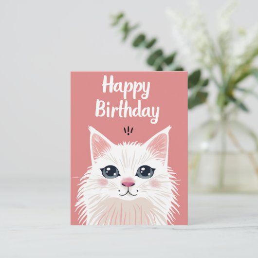 Weiße Katze zum Geburtstag Postkarte (Stehend Vorderseite)