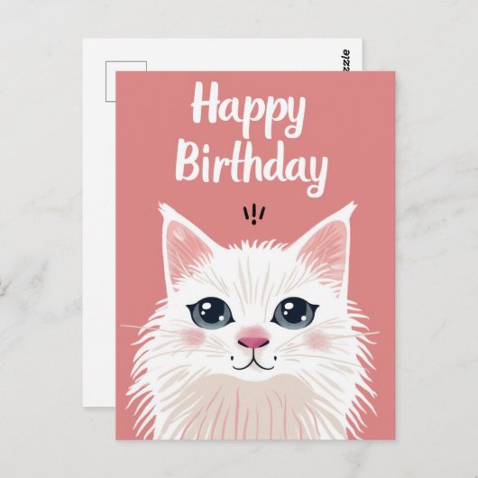 Weiße Katze zum Geburtstag Postkarte (Vorne/Hinten)
