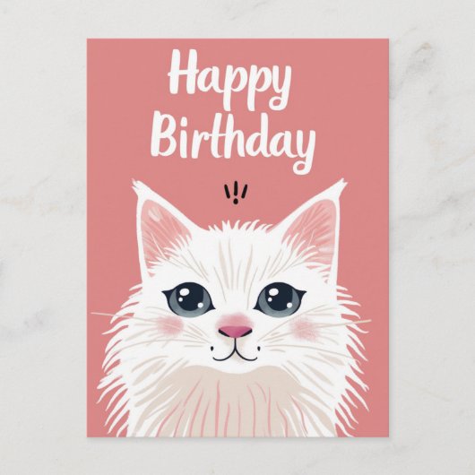 Weiße Katze zum Geburtstag Postkarte (Vorderseite)