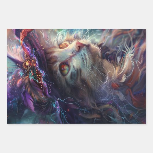 Weiße Katzen als Hexen-Lila-Decoupage Geschenkpapier Set (Vorderseite 3)